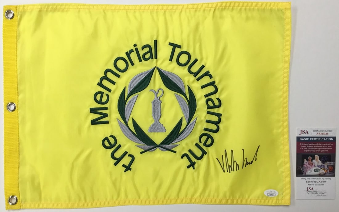 Viktor Hovland Signed Tournament Flag JSA Authenticated: Viktor Hovland Signed Tournament Flag JSA Authenticated Own a piece of golf history with this original, signed pin flag from The Memorial Tournament, featuring the autograph of PGA star Viktor Hovland