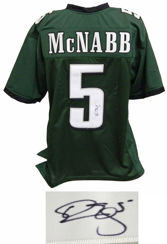 Donovan McNabb Signed Philadelphia Eagles Green Jersey with Certificate of Authenticity: Donovan McNabb Signed Philadelphia Eagles Green Jersey with Certificate of Authenticity This authentic, pre-owned Donovan McNabb signed green football jersey is a must-have for any Philadelphia Eagles