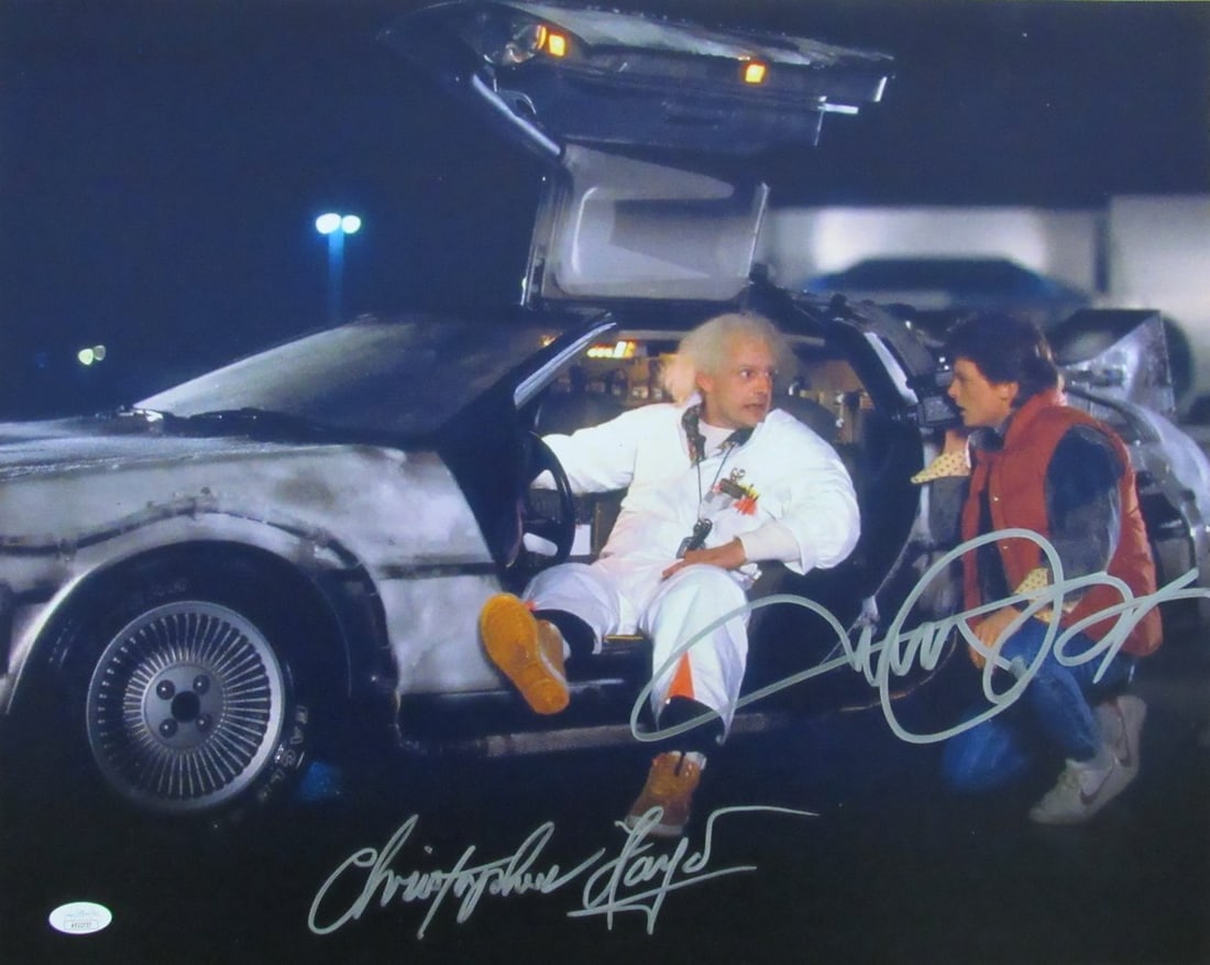 Michael J Fox Christopher Lloyd Autographed 16x20 Back to the Future Photo JSA: Michael J Fox Christopher Lloyd Autographed 16x20 Back to the Future Photo JSA This stunning 16x20 photo features the iconic duo, Michael J. Fox and Christopher Lloyd, in a memorable moment from