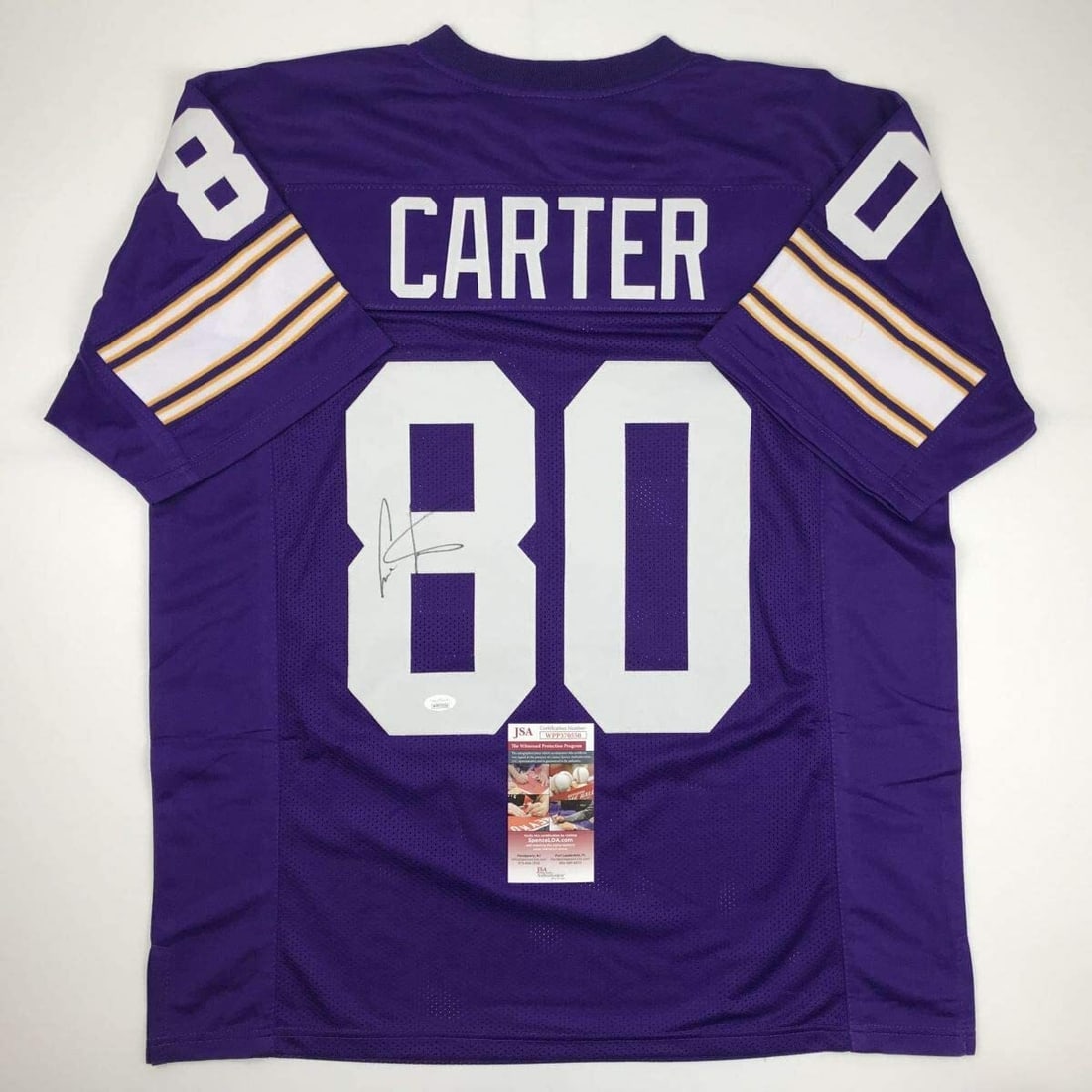 Cris Carter Autographed Purple Vikings Jersey JSA Certified: Cris Carter Autographed Purple Vikings Jersey JSA Certified Celebrate the legacy of Cris Carter with this autographed Minnesota Vikings purple football jersey. This authentic jersey features the iconi