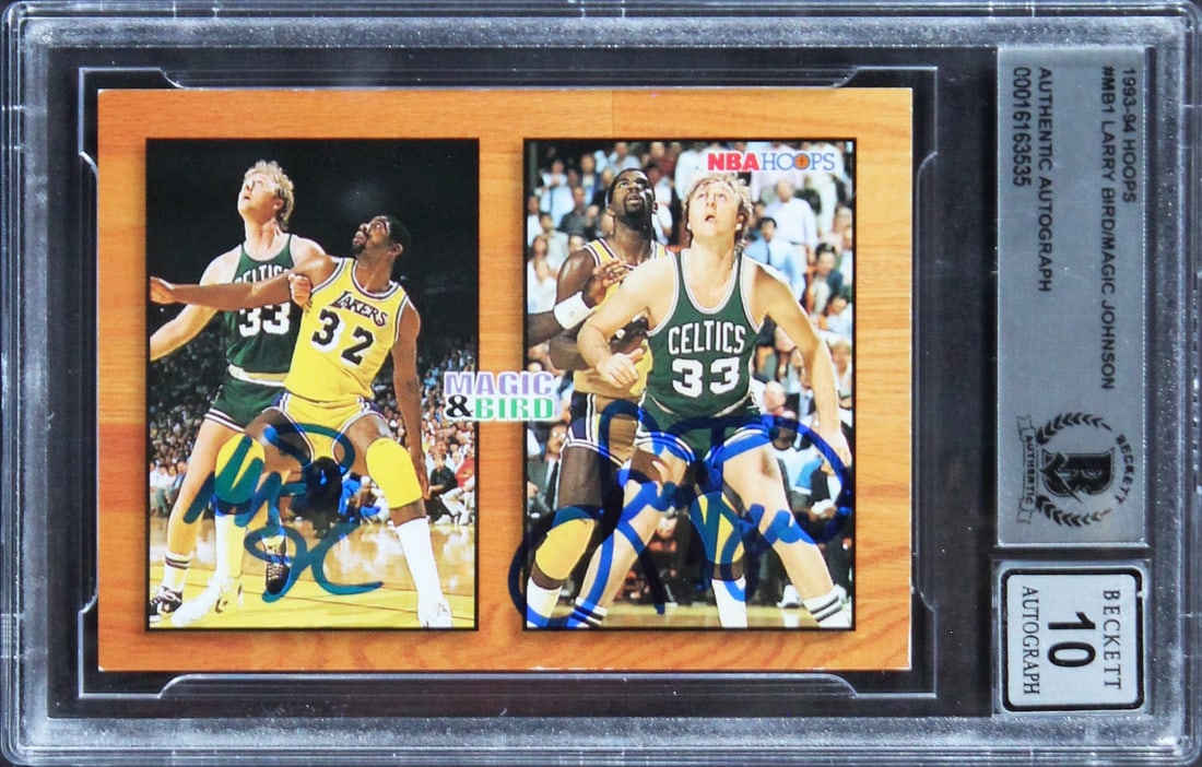 Magic Johnson Larry Bird Signed 1993 Hoops #MB1 Gem Mint 10 Beckett Slabbed (1 of 2)