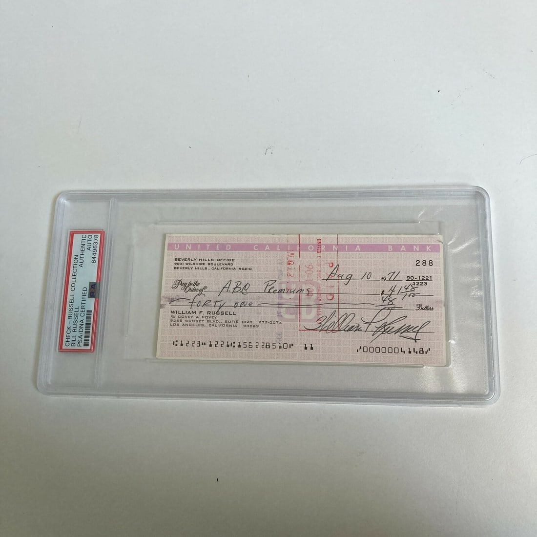 Bill Russell Signed Bank Check PSA Authenticated Boston Celtics HOF: Bill Russell Signed Bank Check PSA Authenticated Boston Celtics HOF This is a rare, original bank check signed by the legendary Bill Russell, a Hall of Fame player for the Boston Celtics. The check fe