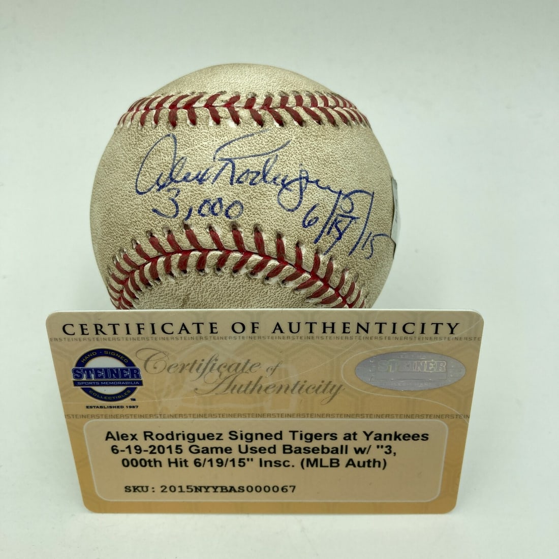 Alex Rodriguez 3000 Hit Signed Inscribed Baseball Steiner Authenticated (1 of 6)