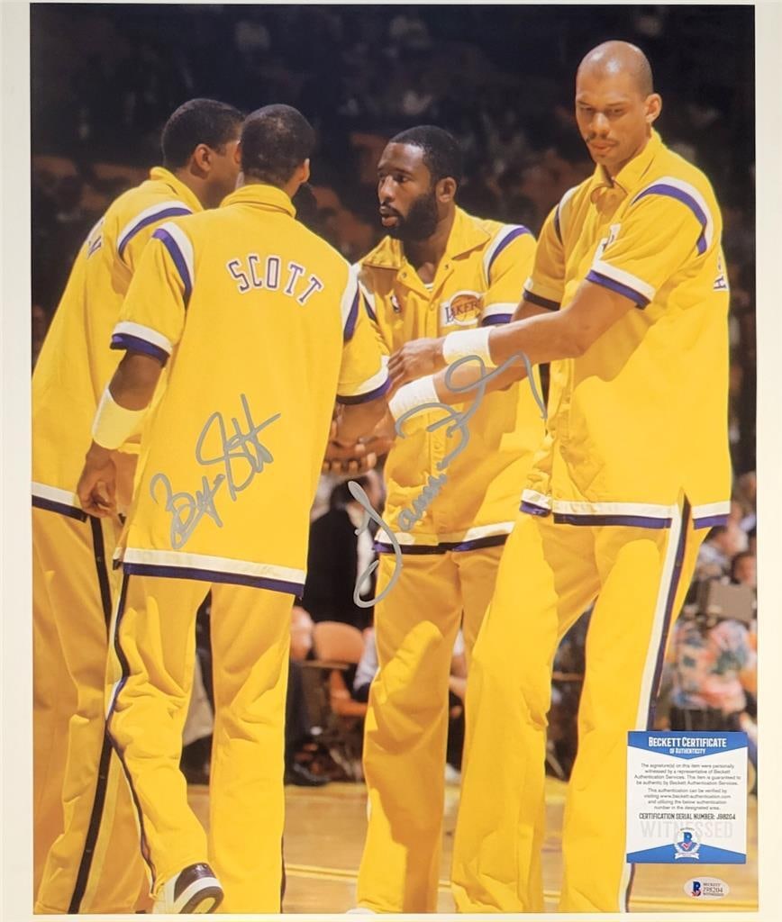 Byron Scott James Worthy Signed 16x20 Photo BAS Authenticated: Byron Scott James Worthy Signed 16x20 Photo BAS Authenticated This is an original 16x20 photograph featuring signatures from basketball legends Byron Scott and James Worthy. The item has been authenti