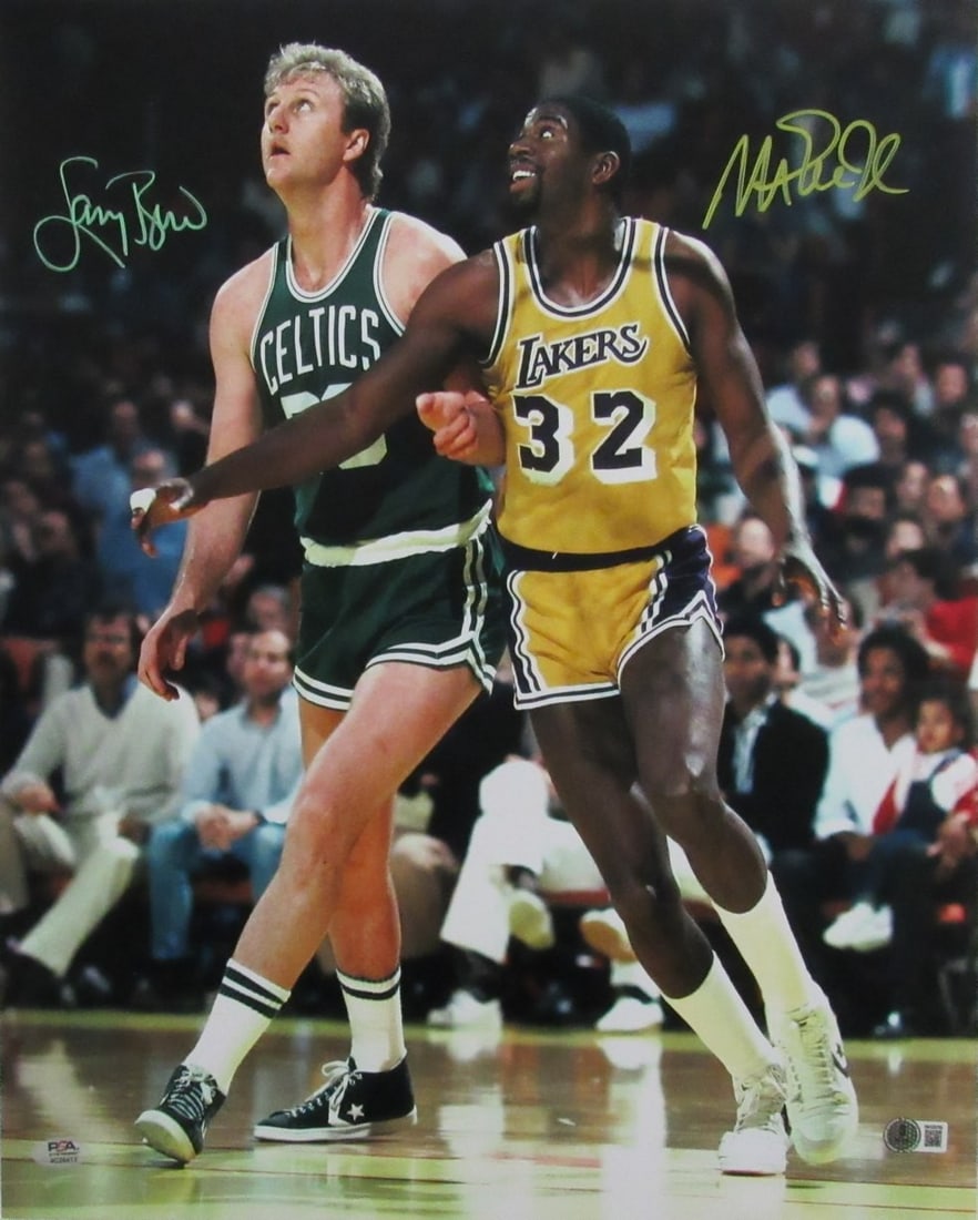 Larry Bird Magic Johnson Dual Signed 16x20 Photo PSA BAS (1 of 5)