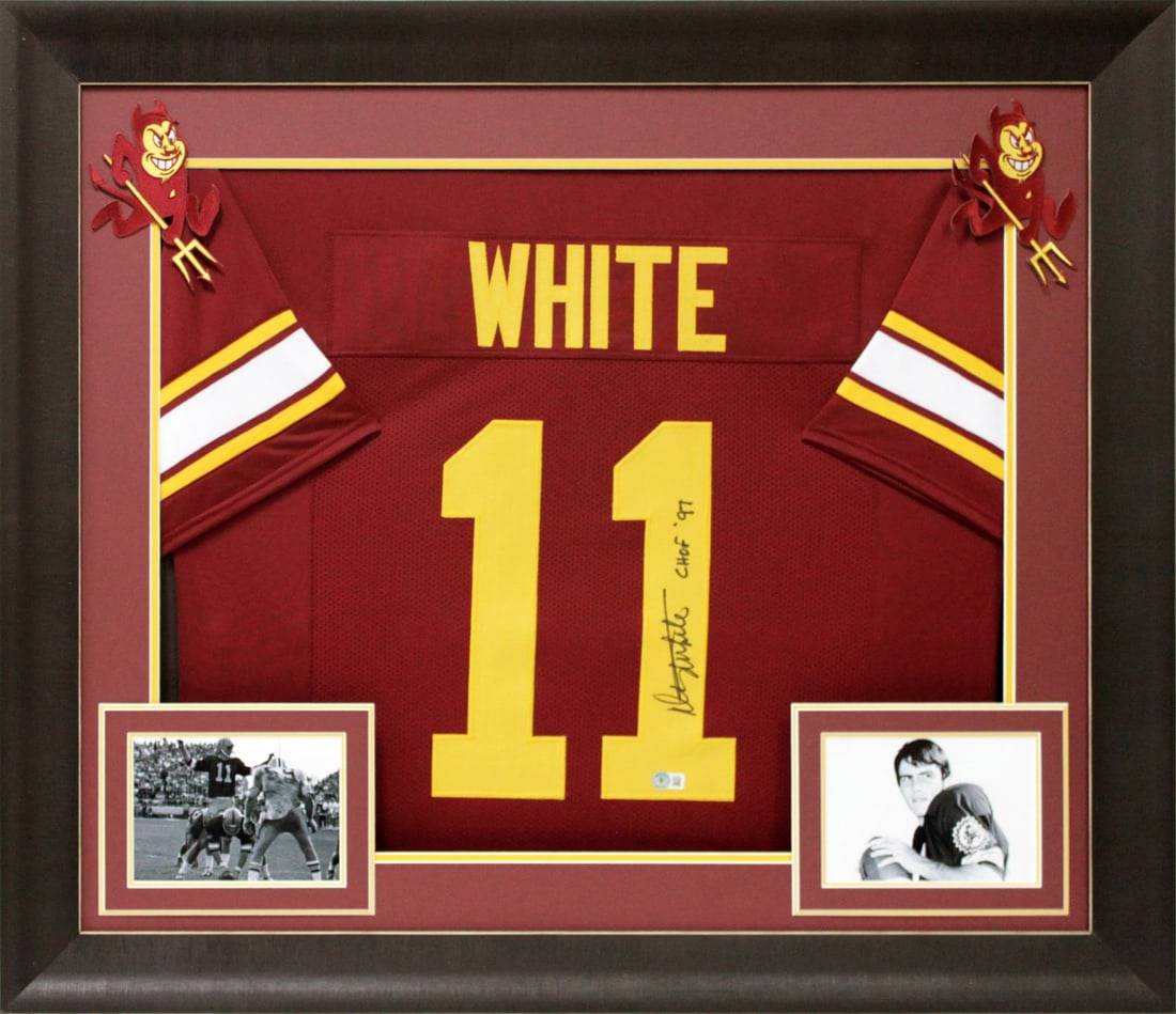Danny White Signed Arizona State Sun Devils Framed Jersey CHOF '97 BAS Witnessed: Danny White Signed Arizona State Sun Devils Framed Jersey CHOF '97 BAS Witnessed Celebrate the legacy of Arizona State Sun Devils football with this autographed maroon pro-style framed jersey, persona