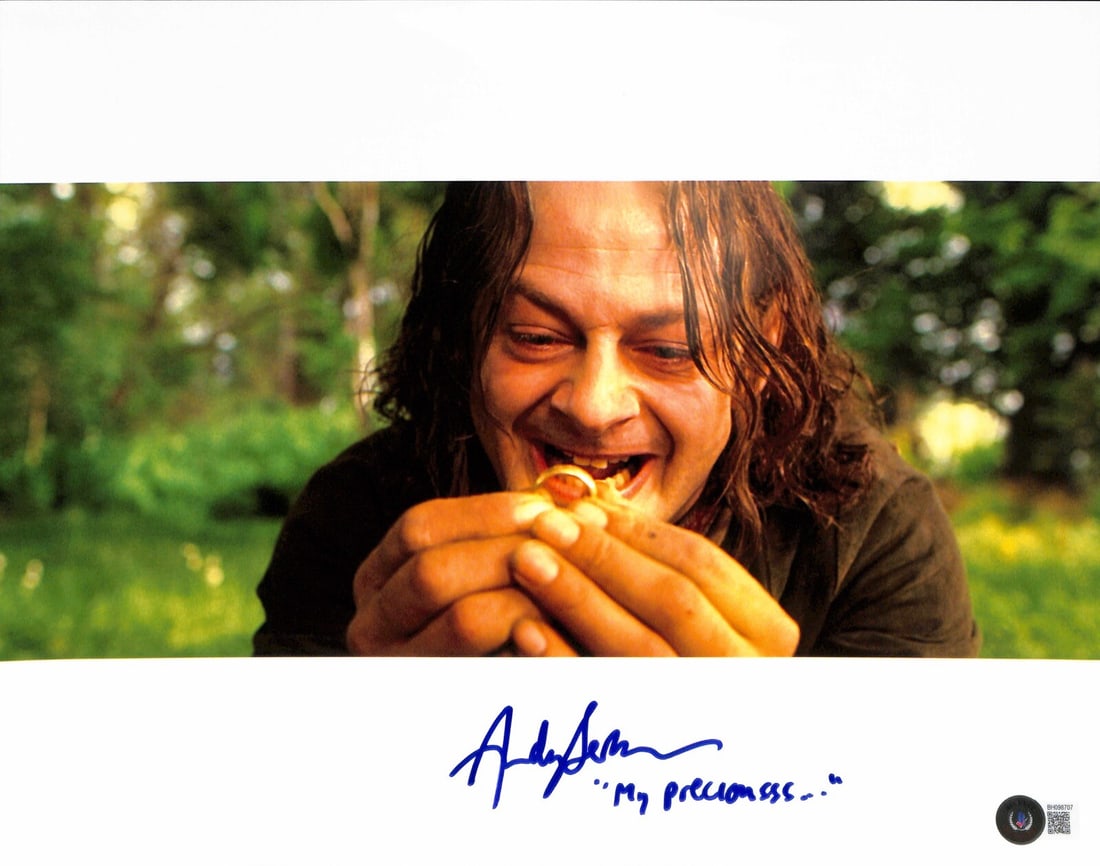 Andy Serkis Smeagol Inscribed 11x14 Photograph with Beckett Certification: Andy Serkis Smeagol Inscribed 11x14 Photograph with Beckett Certification This striking 11x14 photograph features Andy Serkis as Smeagol from The Lord of the Rings, beautifully signed in blue permanen