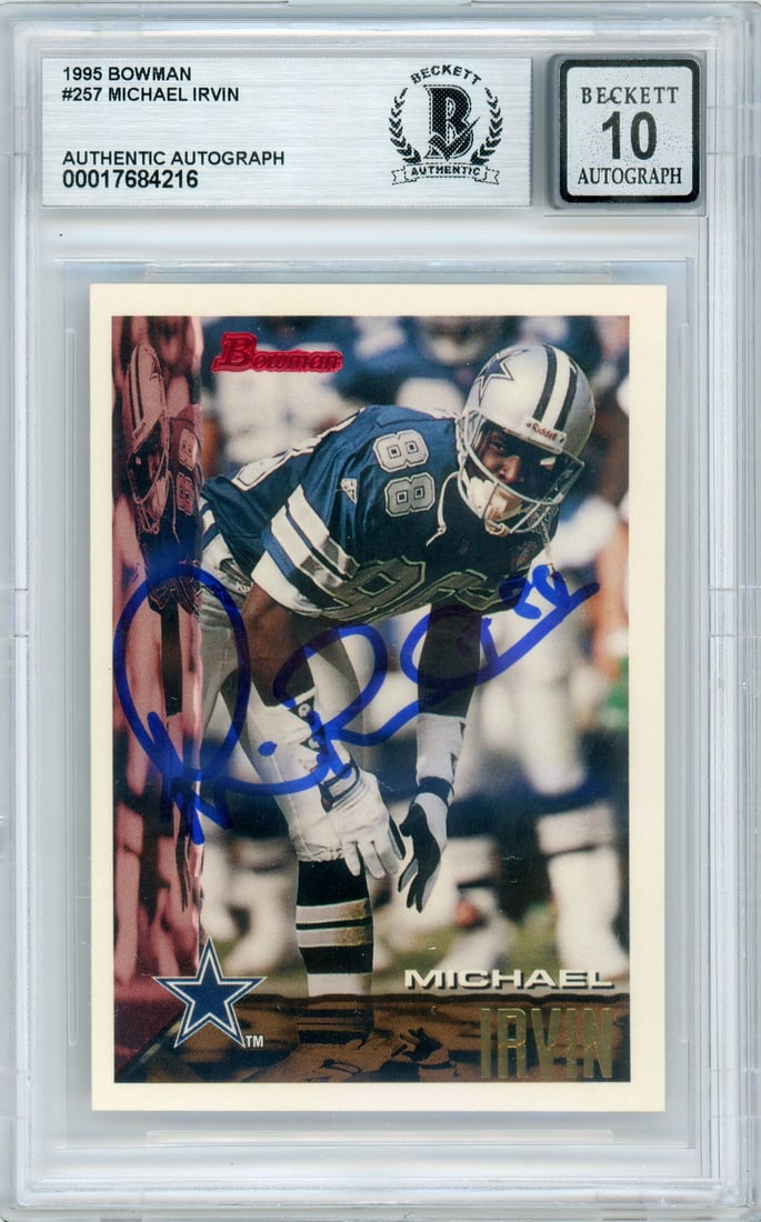 Michael Irvin 1995 Bowman Football Card #257 Hand Signed BGS Auto 10 (1 of 2)