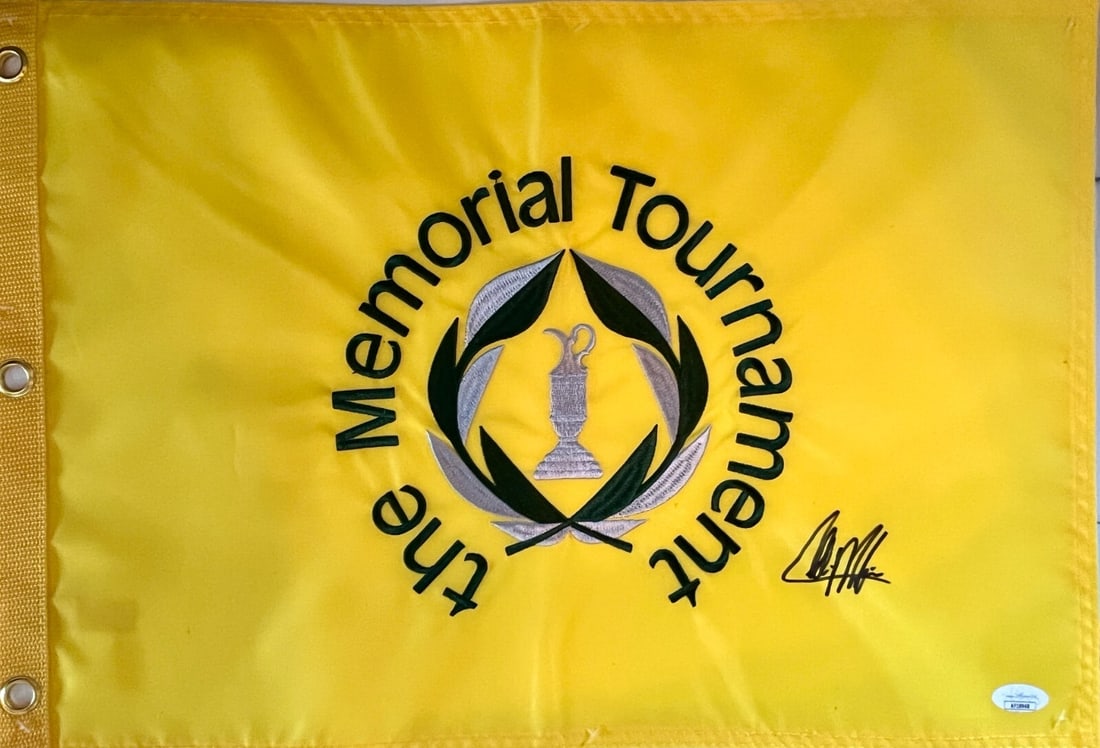 Collin Morikawa Signed Flag The Memorial Tournament JSA Authenticated: Collin Morikawa Signed Flag The Memorial Tournament JSA Authenticated This is an official pin flag from The Memorial Tournament, signed by renowned golfer Collin Morikawa. The flag has been authentica