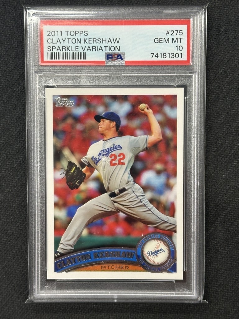 Clayton Kershaw 2011 Topps Sparkle Variation PSA 10 Dodgers Rare SSP: Clayton Kershaw 2011 Topps Sparkle Variation PSA 10 Dodgers Rare SSP This is a gem mint 2011 Topps Sparkle Variation baseball card featuring Clayton Kershaw, a star pitcher for the Los Angeles Dodgers