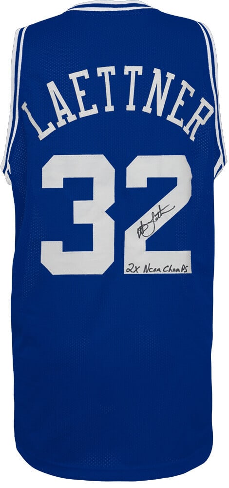 Christian Laettner Signed Duke Jersey 2x NCAA Champs with COA: Christian Laettner Signed Duke Jersey 2x NCAA Champs with COA Celebrate the legacy of Christian Laettner with this signed blue custom college basketball jersey. Featuring an inscription of '2x NCAA Ch