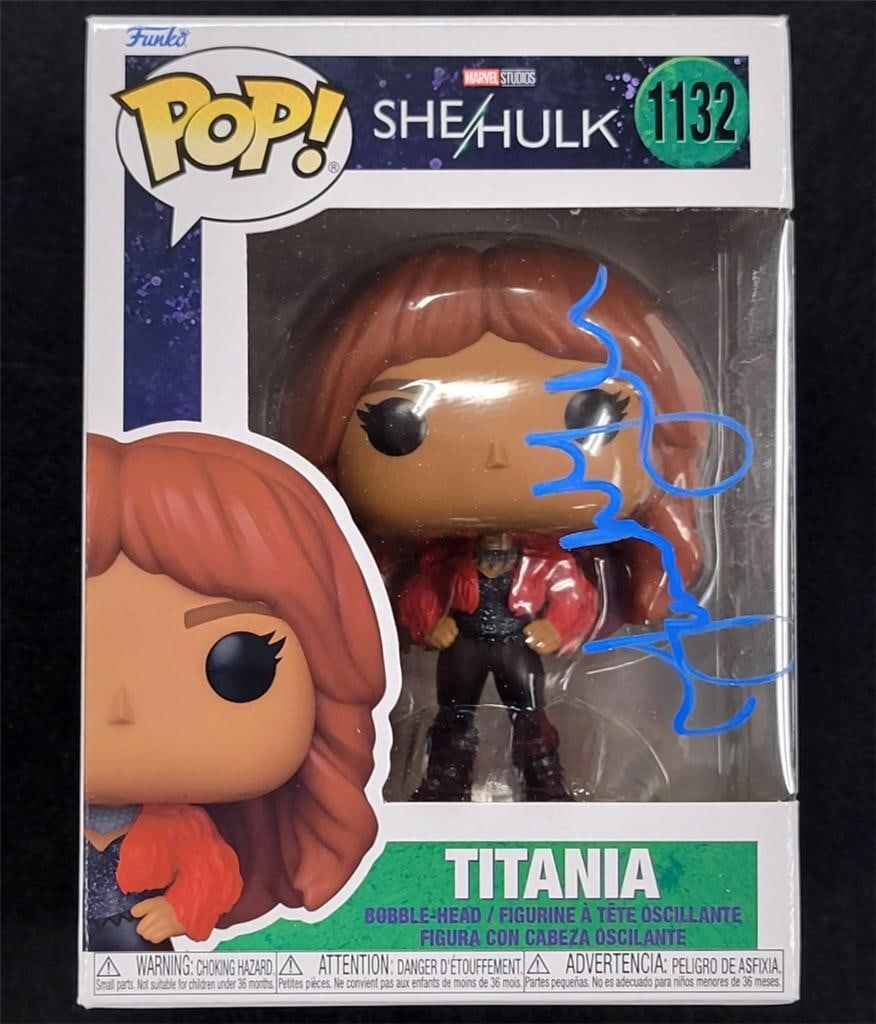 Jameela Jamil Signed Titania Funko Pop Marvel Beckett Authenticated: Jameela Jamil Signed Titania Funko Pop Marvel Beckett Authenticated This is an original Funko Pop! figure featuring Titania from the Marvel series She-Hulk, signed by actress Jameela Jamil. The autogr