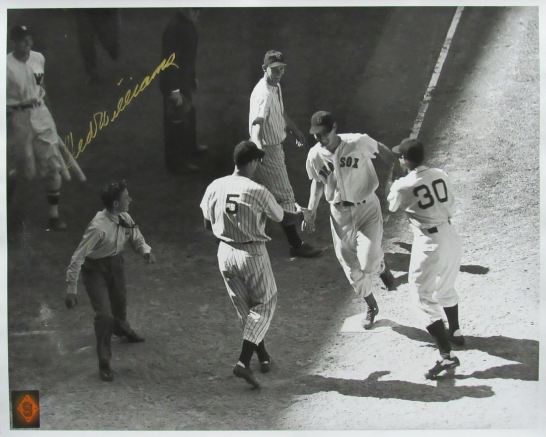 Ted Williams HOF Autographed 16x20 Photo Boston Red Sox with Hologram: Ted Williams HOF Autographed 16x20 Photo Boston Red Sox with Hologram This is an original Ted Williams Hall of Fame signed autographed 16x20 black and white photo featuring the legendary Boston Red So