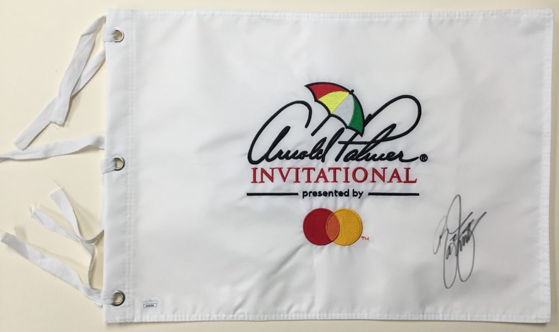 Rickie Fowler Signed Arnold Palmer Invitational Flag JSA Authenticated: Rickie Fowler Signed Arnold Palmer Invitational Flag JSA Authenticated This is an official Arnold Palmer Invitational pin flag signed by PGA star Rickie Fowler. The autograph is authenticated by James