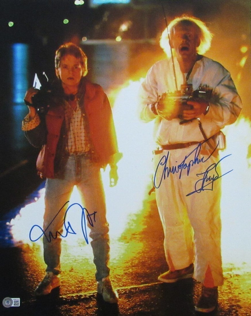 Back to the Future Dual-Signed 16x20 Photo by Fox Lloyd BAS Authenticated: Back to the Future Dual-Signed 16x20 Photo by Fox Lloyd BAS Authenticated This stunning 16x20 photo features the iconic duo, Michael J. Fox and Christopher Lloyd, from the beloved film "Back to the Fu