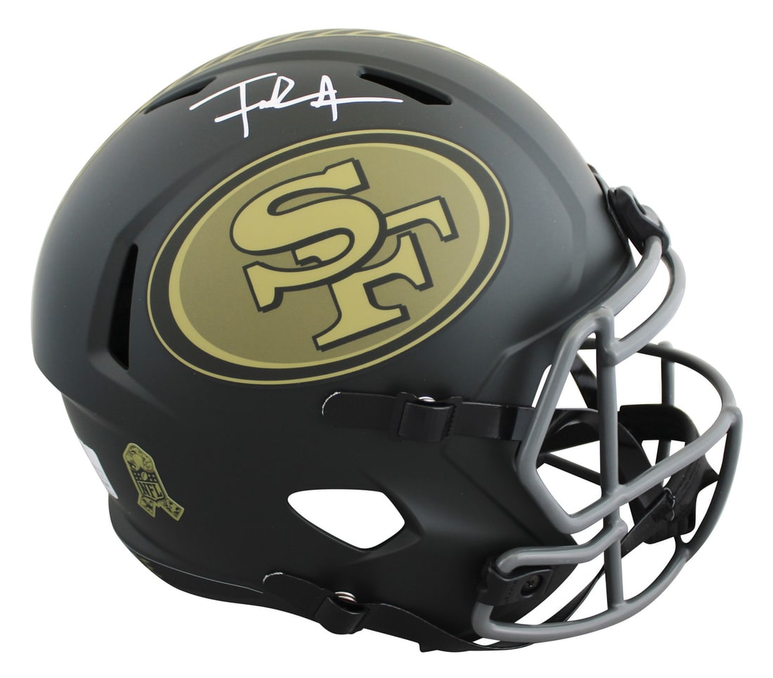 Frank Gore Autographed San Francisco 49ers Salute to Service Speed Replica Helmet BAS: Frank Gore Autographed San Francisco 49ers Salute to Service Speed Replica Helmet BAS This San Francisco 49ers Salute To Service IV Riddell full size Speed replica helmet is hand-signed by Frank Gore.