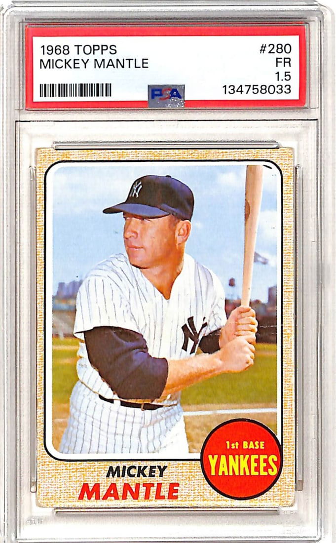 1968 Topps Mickey Mantle Yankees Card PSA Graded 1.5 #280 (1 of 2)