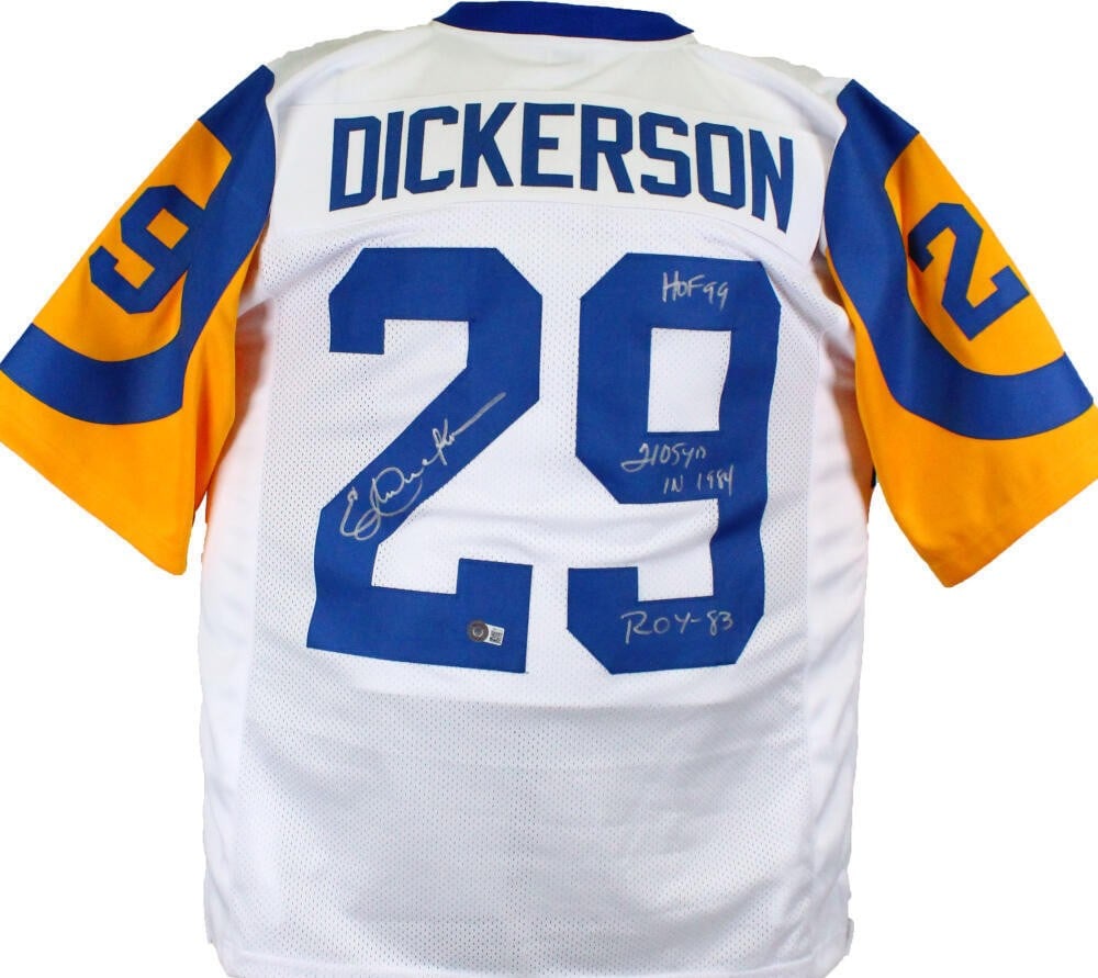 Eric Dickerson Autographed Los Angeles Rams Jersey with 3 Inscriptions Beckett Authenticated (1 of 4)