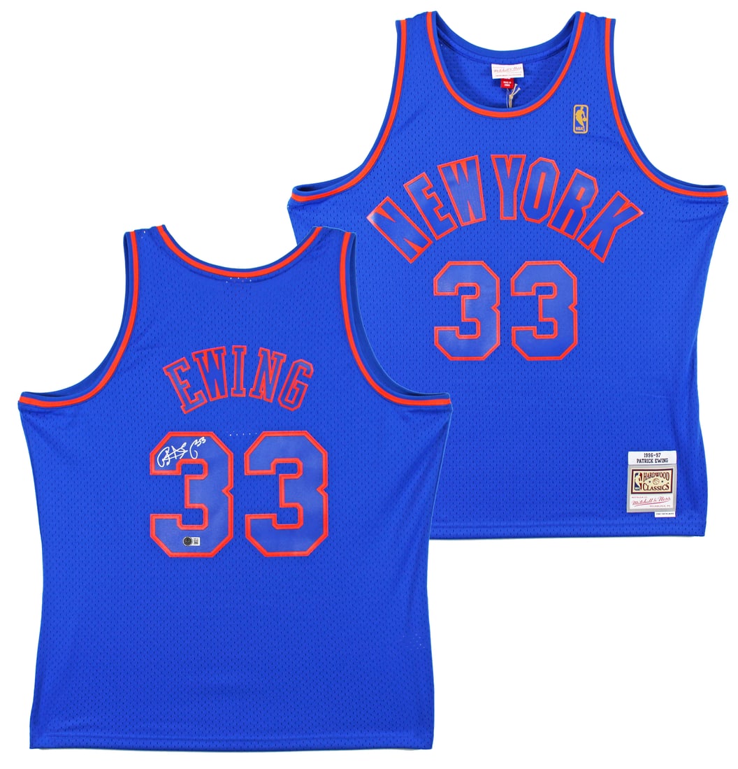 Patrick Ewing Signed Blue Mitchell & Ness Jersey BAS Witnessed New York Knicks (1 of 6)