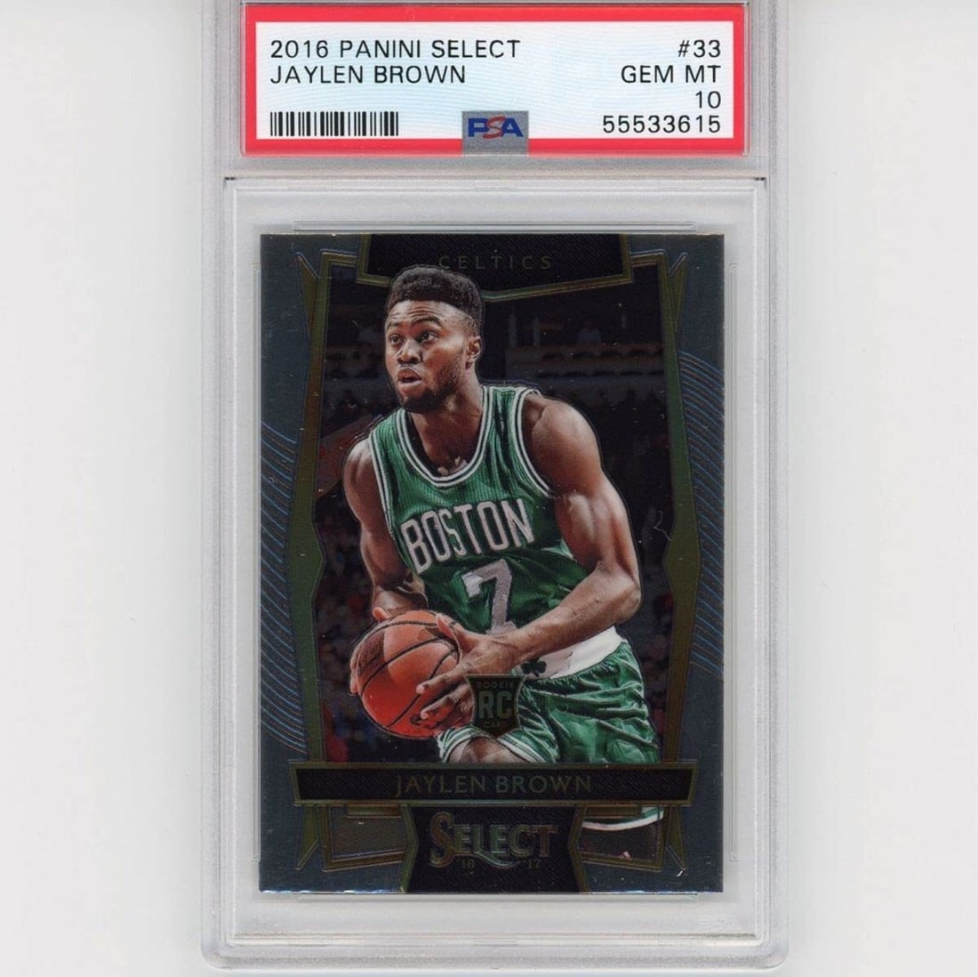 2016-17 Panini Select Jaylen Brown Rookie Card PSA 10 Gem Mint: 2016-17 Panini Select Jaylen Brown Rookie Card PSA 10 Gem Mint This is a graded 2016-17 Panini Select Jaylen Brown #33 Rookie RC Basketball Card, rated a Gem Mint 10 by Professional Sports Authenticat