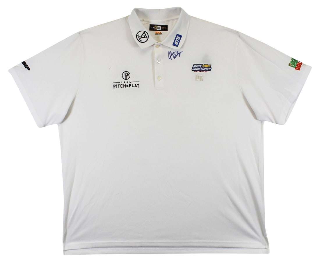 John Daly Signed Match Worn Polo Shirt with BAS Authentication: John Daly Signed Match Worn Polo Shirt with BAS Authentication This authentic match-worn white polo shirt is a remarkable collectible for golf enthusiasts, personally signed by renowned golfer John Da