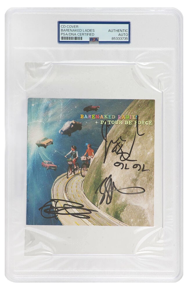 Barenaked Ladies Signed Detour De Force CD Cover 4 Signatures PSA/DNA: Barenaked Ladies Signed Detour De Force CD Cover 4 Signatures PSA/DNA This is a Barenaked Ladies signed 'Detour De Force' 5x5 CD cover featuring the autographs of all four band members: Ed Robertson,
