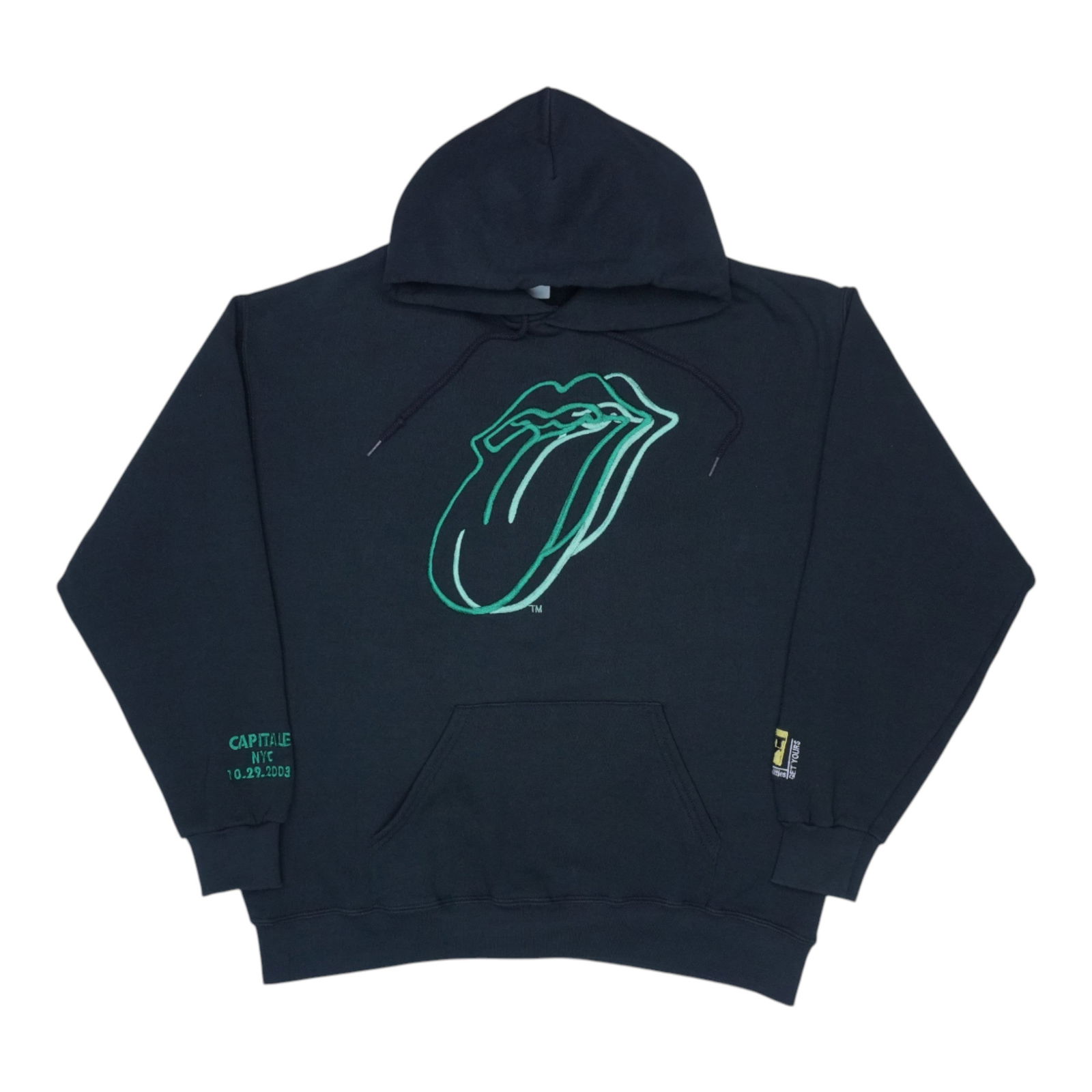 Vintage 2003 Four Flicks Tour Hoodie Rolling Stones Black Poly Cotton: Vintage 2003 Four Flicks Tour Hoodie Rolling Stones Black Poly Cotton This is an original vintage 2003 Rolling Stones Four Flicks Tour hoodie, featuring front and back graphics. The hoodie is made fro