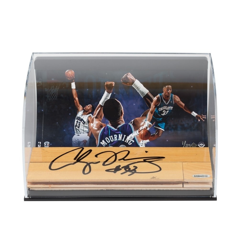 Alonzo Mourning Autographed Floor Display Limited Edition #/33: Alonzo Mourning Autographed Floor Display Limited Edition #/33 This limited edition 3x10 floor piece display features the autograph of NBA legend Alonzo Mourning. Originally part of a basketball floor