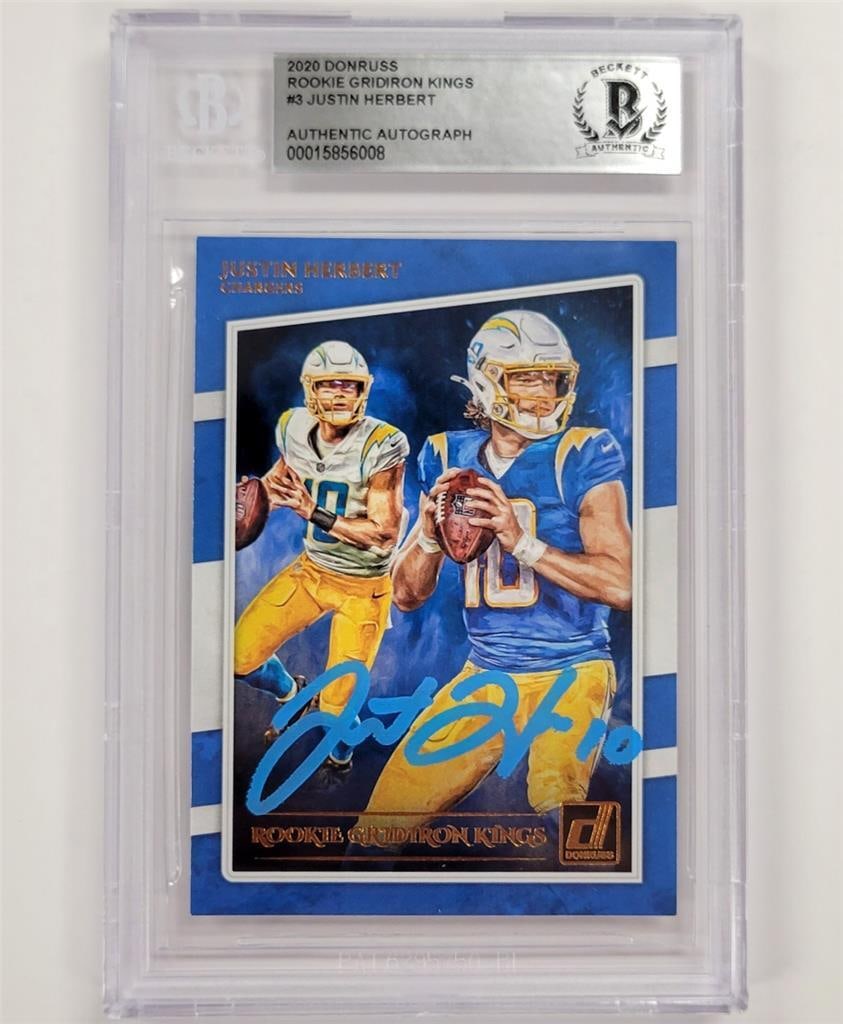 Justin Herbert Autographed 2020 Donruss Rookie Gridiron Kings #3 NFL Card: Justin Herbert Autographed 2020 Donruss Rookie Gridiron Kings #3 NFL Card This is a Justin Herbert signed 2020 Donruss Rookie Gridiron Kings #3 RC card. Featuring an authentic autograph, this collecti
