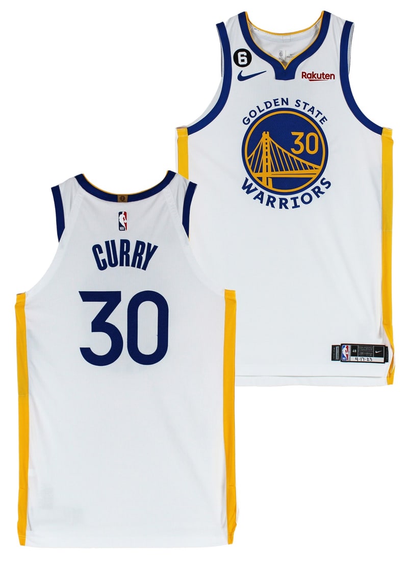 Stephen Curry Game Worn White Nike Jersey April 17 2023 NBA LOA: Stephen Curry Game Worn White Nike Jersey April 17 2023 NBA LOA Celebrate the legacy of Stephen Curry with this authentic, photo-matched white Nike jersey, worn during Game 2 of the Western Conference
