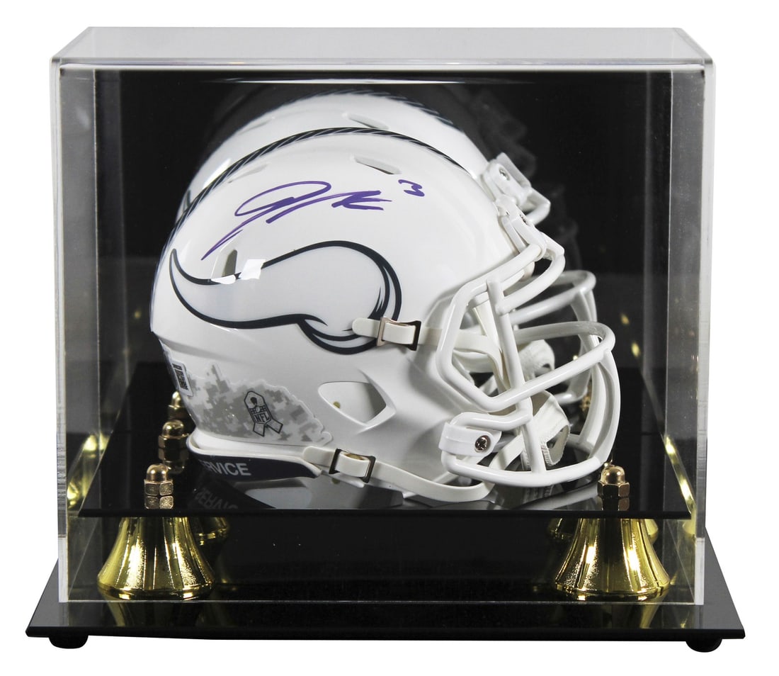 Jordan Addison Signed Vikings Mini Helmet BAS Witnessed with Display Case: Jordan Addison Signed Vikings Mini Helmet BAS Witnessed with Display Case This autographed Minnesota Vikings Speed Mini Helmet is a unique collectible personally signed by player Jordan Addison. It fe