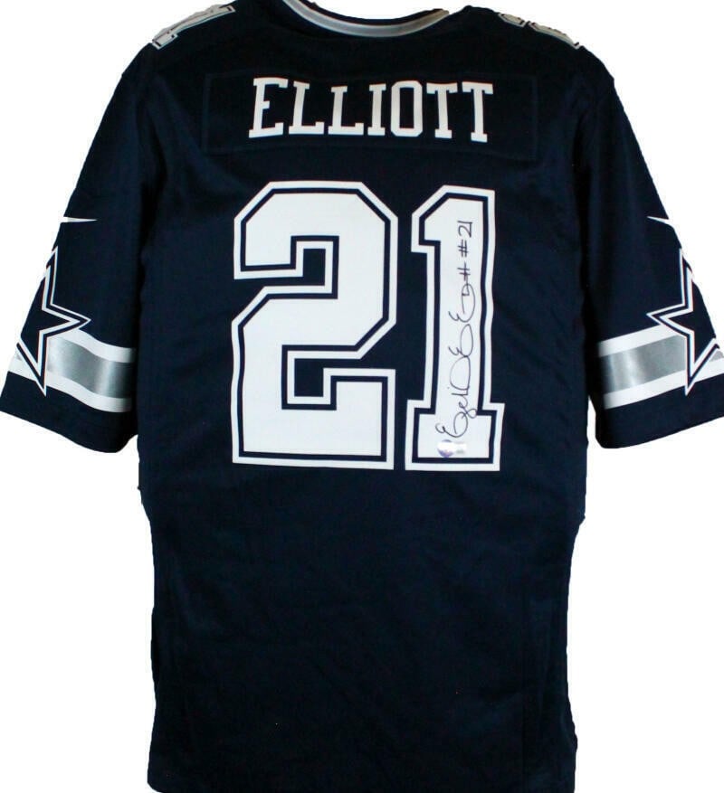 Ezekiel Elliott Signed Dallas Cowboys Nike Jersey with Beckett Holo: Ezekiel Elliott Signed Dallas Cowboys Nike Jersey with Beckett Holo This original Dallas Cowboys jersey is signed by star player Ezekiel Elliott. Made by Nike in a vibrant blue color, this game jersey