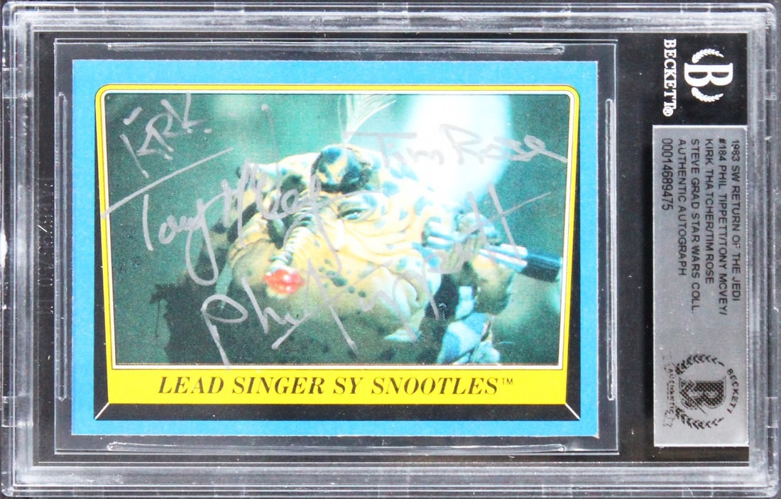 Star Wars Signed 1983 ROTJ #184 Card by Tippett McVey Thatcher Rose BAS Authenticated: Star Wars Signed 1983 ROTJ #184 Card by Tippett McVey Thatcher Rose BAS Authenticated This is an authentically signed 1983 Star Wars Return of the Jedi #184 card, featuring the autographs of Phil Tipp