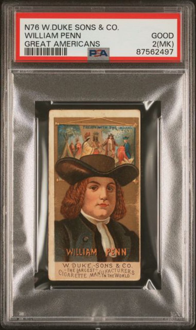 1888 N76 W Duke Sons William Penn Tobacco Card PSA 2 Authentic (1 of 2)