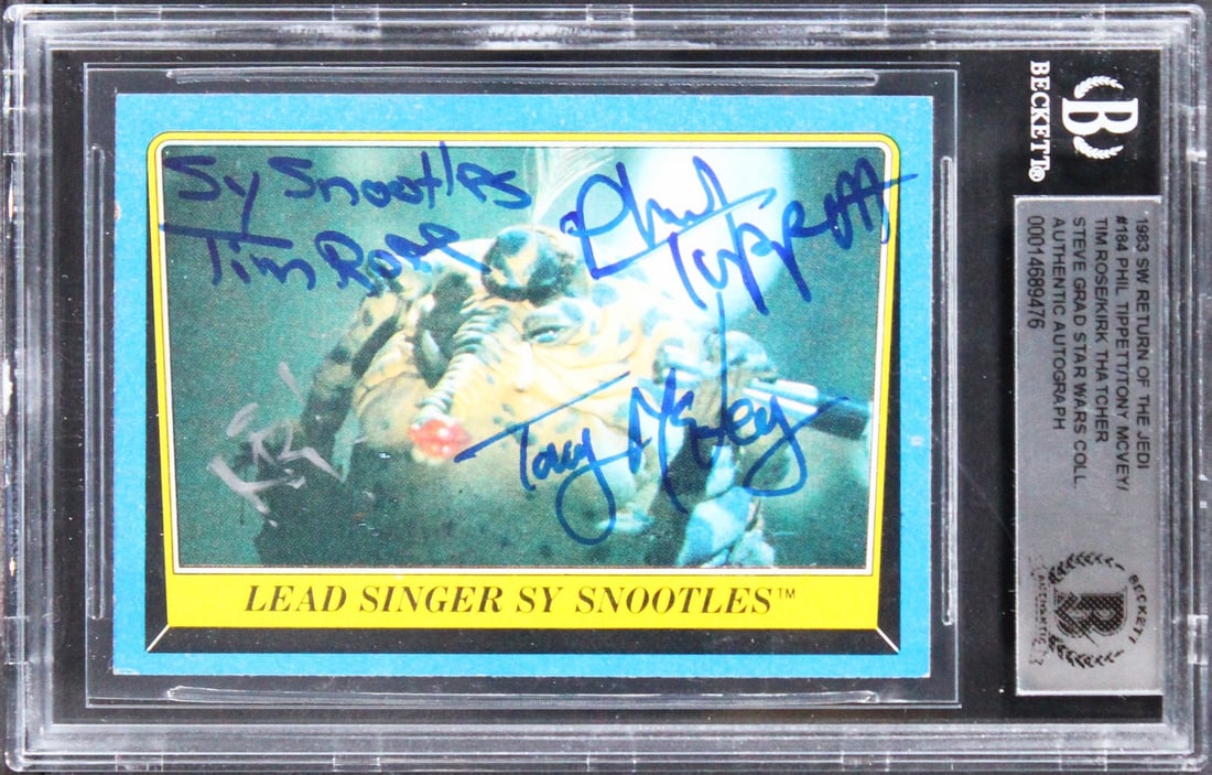 Star Wars 1983 ROTJ #184 Card Signed Tippett McVey Rose Thatcher BAS: Star Wars 1983 ROTJ #184 Card Signed Tippett McVey Rose Thatcher BAS This authentic 1983 Star Wars Return of the Jedi #184 card features the inscription "Sy Snootles" and has been personally signed by