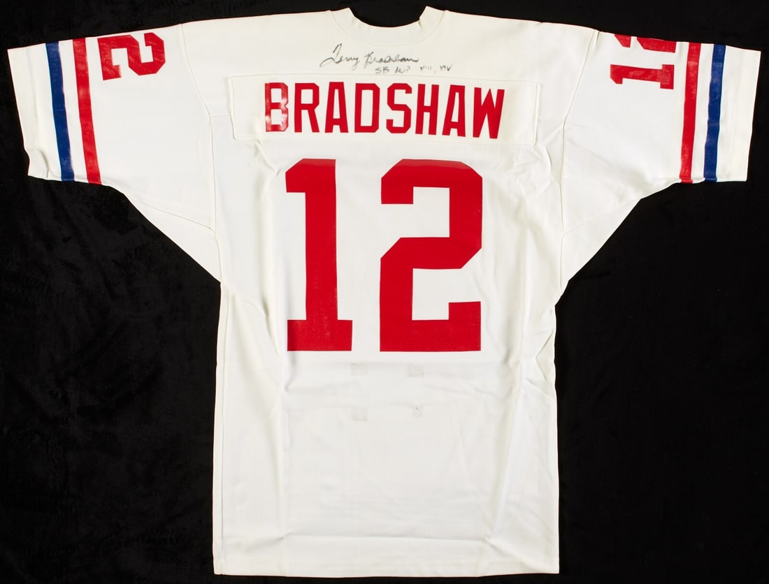 Terry Bradshaw Signed 1970s Pro Bowl Jersey with Beckett COA: Terry Bradshaw Signed 1970s Pro Bowl Jersey with Beckett COA This is a pre-owned Pro Bowl jersey from the 1970s, featuring the legendary Terry Bradshaw's signature in black Sharpie above the nameplate