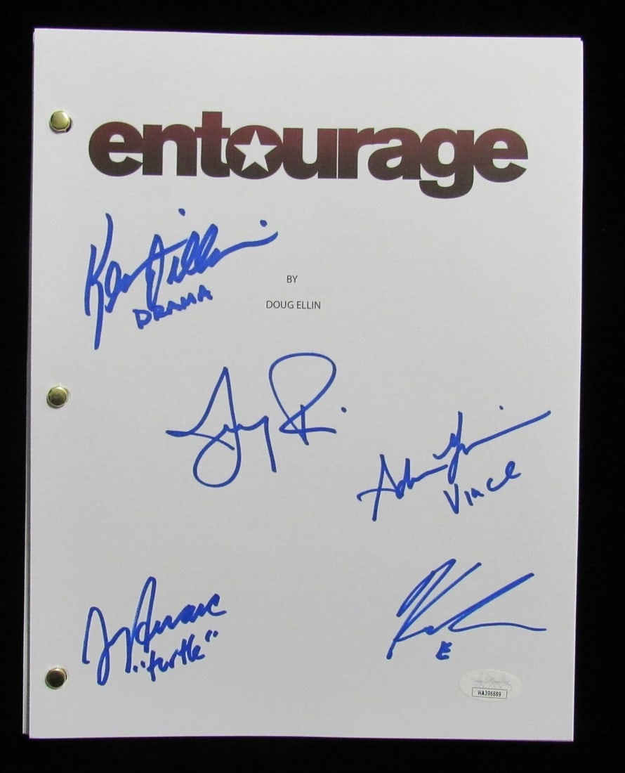 Multi Signed Entourage HBO Script with JSA Authentication: Multi Signed Entourage HBO Script with JSA Authentication This is a multi-signed script from the popular HBO TV show "Entourage," featuring authentic signatures from the cast. The script comes with JS