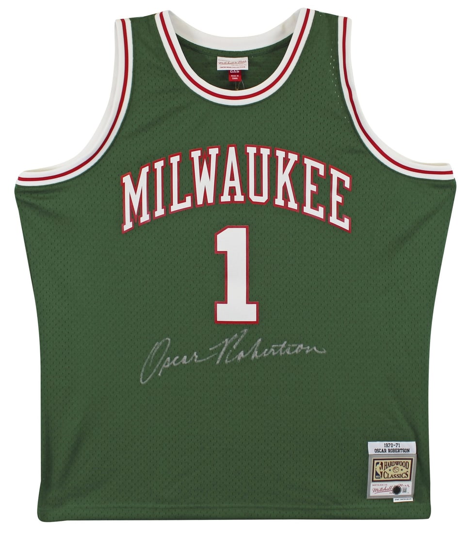 Oscar Robertson Signed 1970-71 Green Jersey Milwaukee Bucks BAS Authenticated: Oscar Robertson Signed 1970-71 Green Jersey Milwaukee Bucks BAS Authenticated This autographed 1970-71 Green Mitchell & Ness Swingman Jersey has been personally signed by Oscar Robertson, the legendar