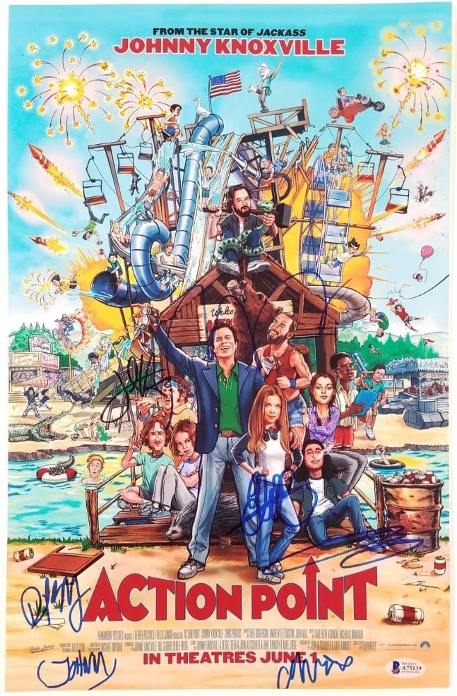 11x17 ACTION POINT Photo Signed by Six Cast Members Beckett BAS COA: 11x17 ACTION POINT Photo Signed by Six Cast Members Beckett BAS COA Original 11x17 photograph signed by six cast members of the film ACTION POINT, including Johnny Knoxville and Chris Pontius. Include