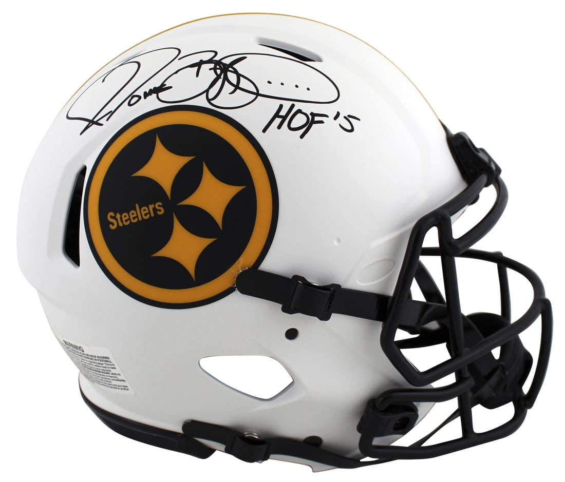Jerome Bettis Signed Lunar Helmet HOF 15 BAS Witnessed Steelers: Jerome Bettis Signed Lunar Helmet HOF 15 BAS Witnessed Steelers Celebrate the legacy of Jerome Bettis with this autographed Pittsburgh Steelers Lunar Riddell Authentic Full Size Speed Proline Helmet.