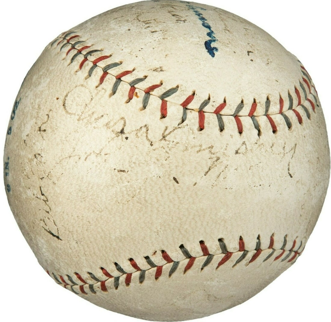 1924 Multi-Signed Baseball Comiskey McGraw JSA PSA DNA COA: 1924 Multi-Signed Baseball Comiskey McGraw JSA PSA DNA COA This 1924 World Tour Multi-Signed Baseball is a rare collectible featuring signatures from legendary baseball figures including Charles Comis