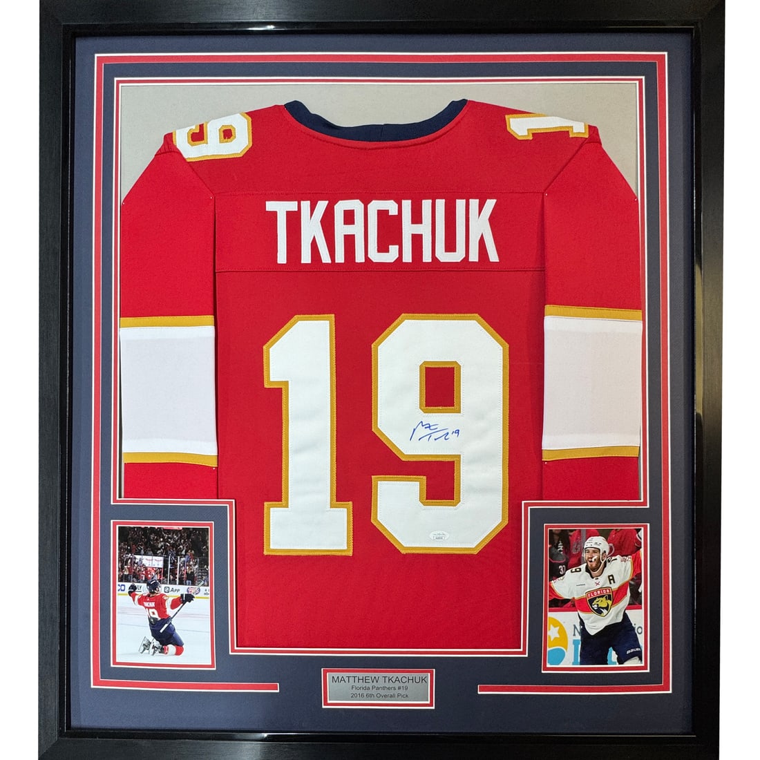 Framed Autographed Matthew Tkachuk Red Jersey 35x39 JSA COA Florida Panthers (1 of 2)