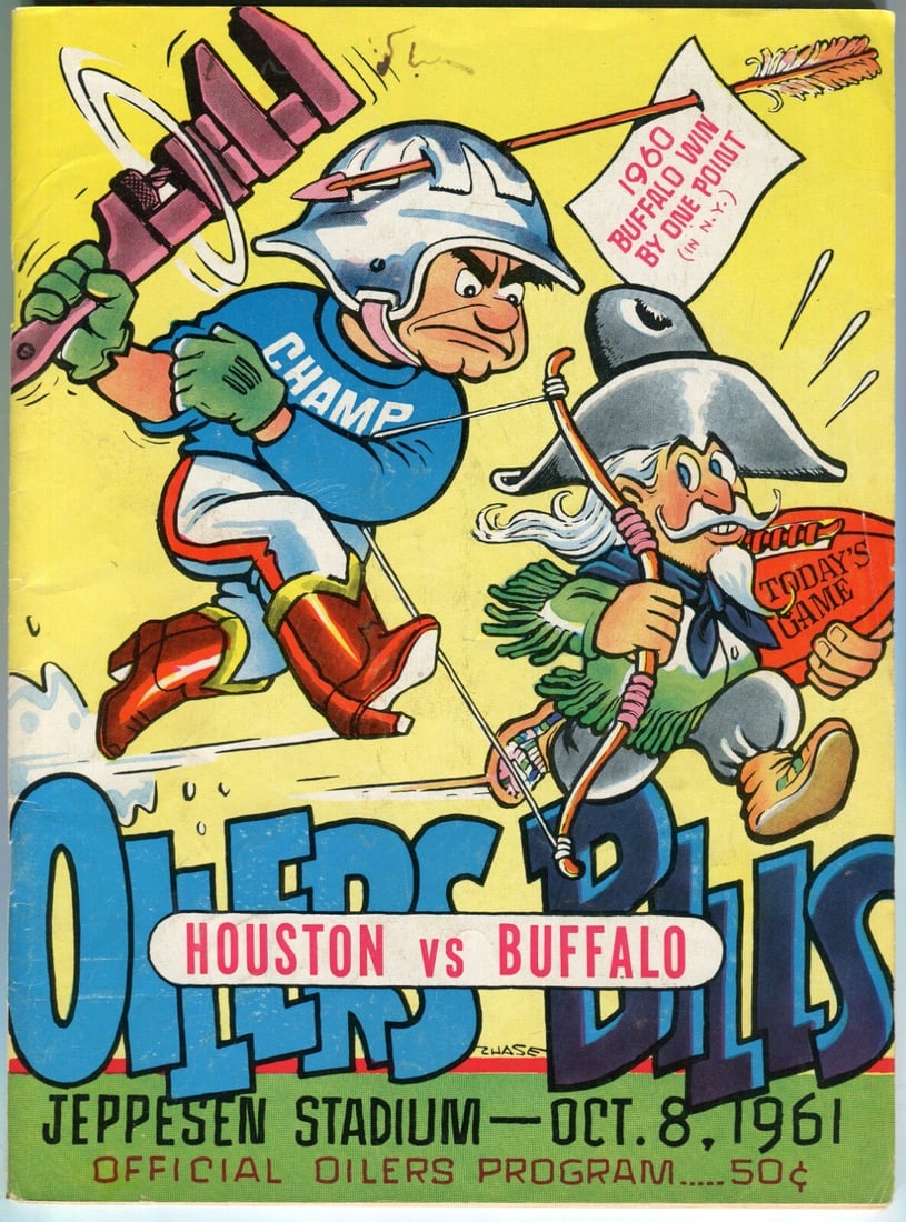 1961 AFL Program Buffalo Bills vs Houston Oilers Vintage Collectible: 1961 AFL Program Buffalo Bills vs Houston Oilers Vintage Collectible This original 1961 AFL program features the match between the Buffalo Bills and Houston Oilers, showcasing its vintage charm. Offic