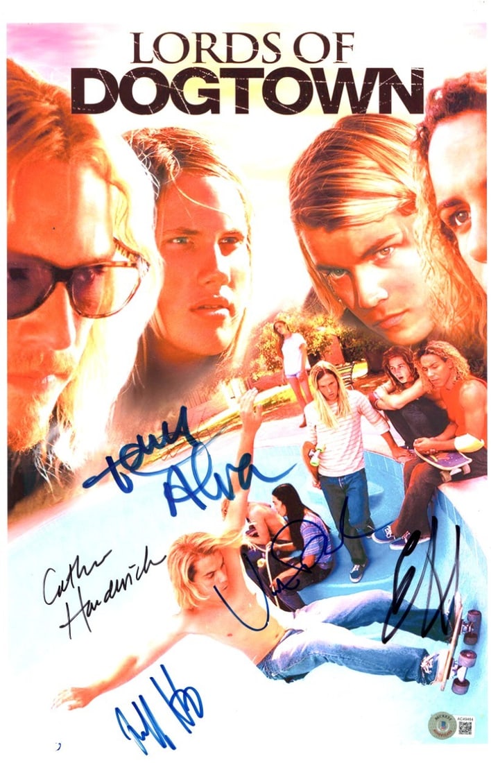 Lords of Dogtown Multi Signed 11x17 Photo Beckett Authenticated: Lords of Dogtown Multi Signed 11x17 Photo Beckett Authenticated This stunning 11x17 photograph from the film "Lords of Dogtown" features multiple autographs from notable figures associated with the mo