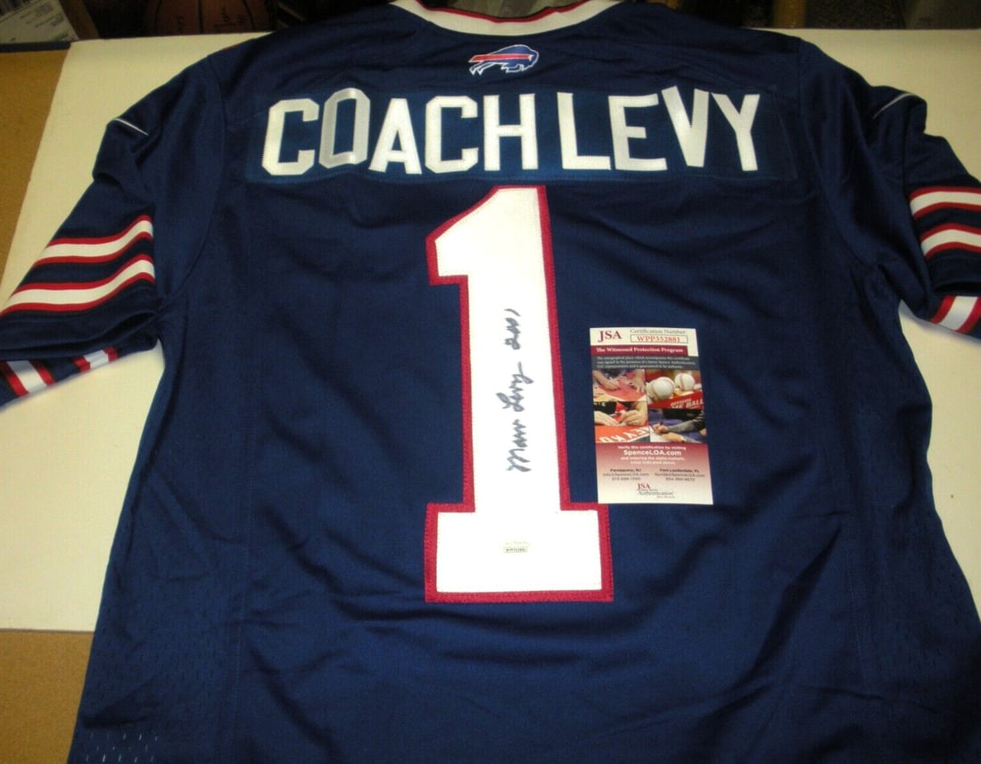 Marv Levy Signed Buffalo Bills Nike Jersey JSA COA Authentic: Marv Levy Signed Buffalo Bills Nike Jersey JSA COA Authentic This officially licensed Nike jersey features the signature of Marv Levy, the legendary coach of the Buffalo Bills and a member of the Hall