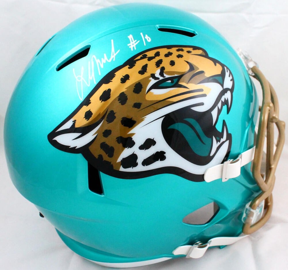 Laviska Shenault Jr Signed Jaguars Flash Speed Helmet Beckett Holo: Laviska Shenault Jr Signed Jaguars Flash Speed Helmet Beckett Holo This is an original full-size flash speed helmet autographed by Laviska Shenault Jr., a prominent player for the Jacksonville Jaguars