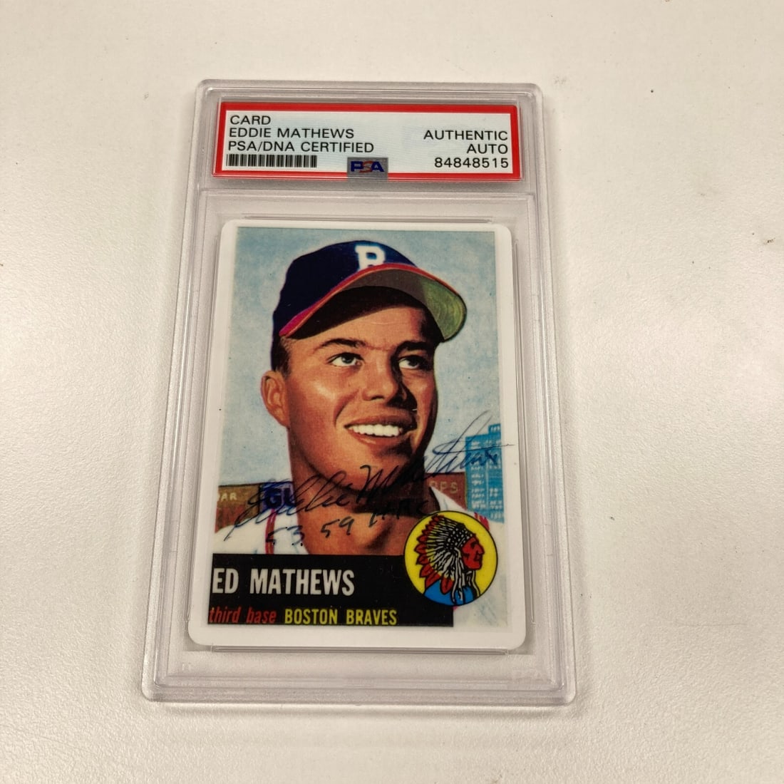Eddie Mathews 1953 Topps Signed Porcelain Baseball Card PSA Authenticated (1 of 2)