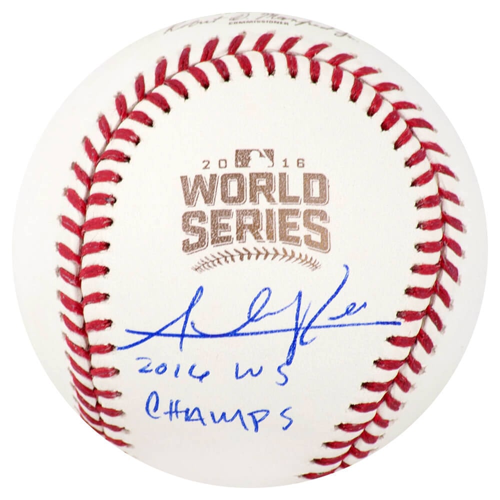 Addison Russell Signed 2016 World Series Baseball with Inscription: Addison Russell Signed 2016 World Series Baseball with Inscription Celebrate the Chicago Cubs' historic 2016 World Series victory with this signed baseball by Addison Russell. This official Rawlings M