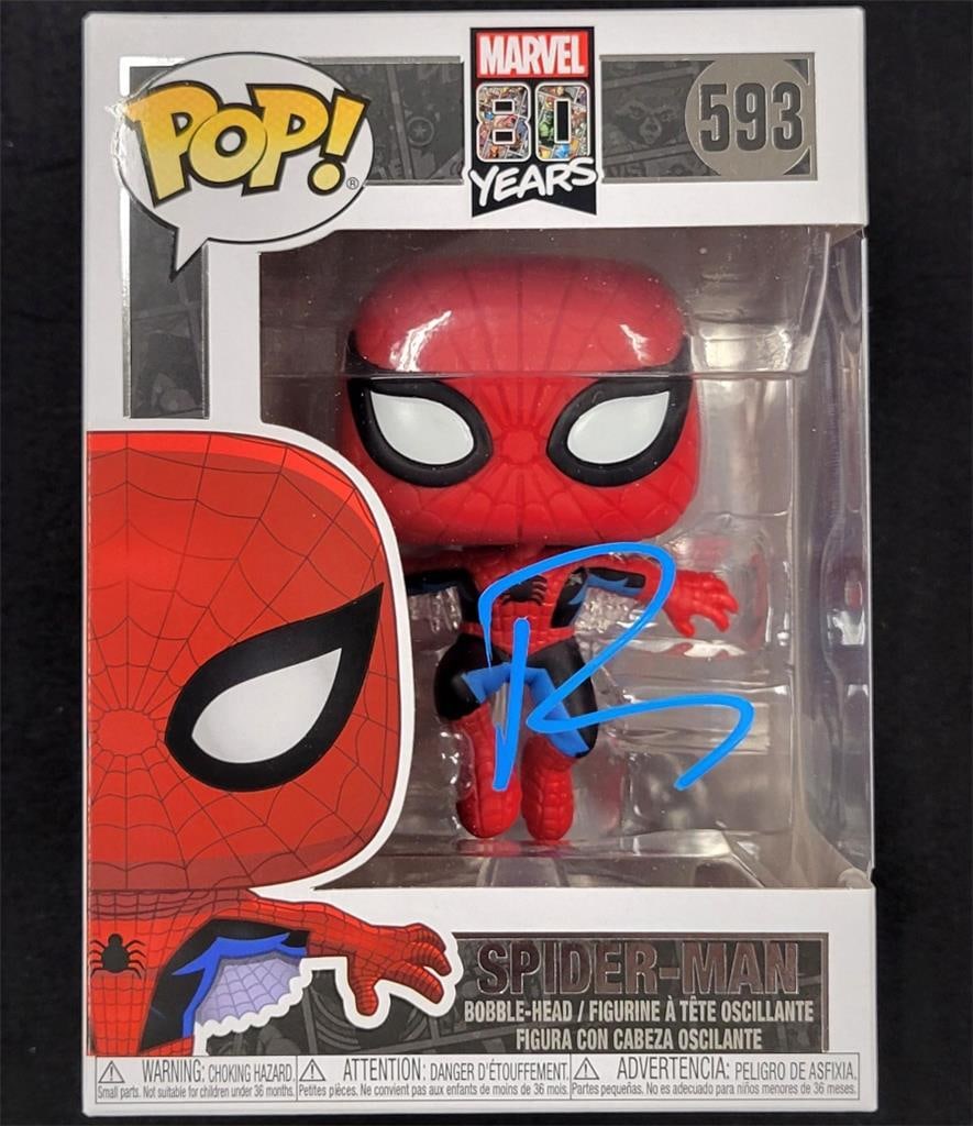 Funko Pop Spider-Man 80th Anniversary Signed by Tobey Maguire Beckett Authenticated: Funko Pop Spider-Man 80th Anniversary Signed by Tobey Maguire Beckett Authenticated This is an original Spider-Man Marvel 80 Years Funko Pop collectible signed by Tobey Maguire. The autograph is