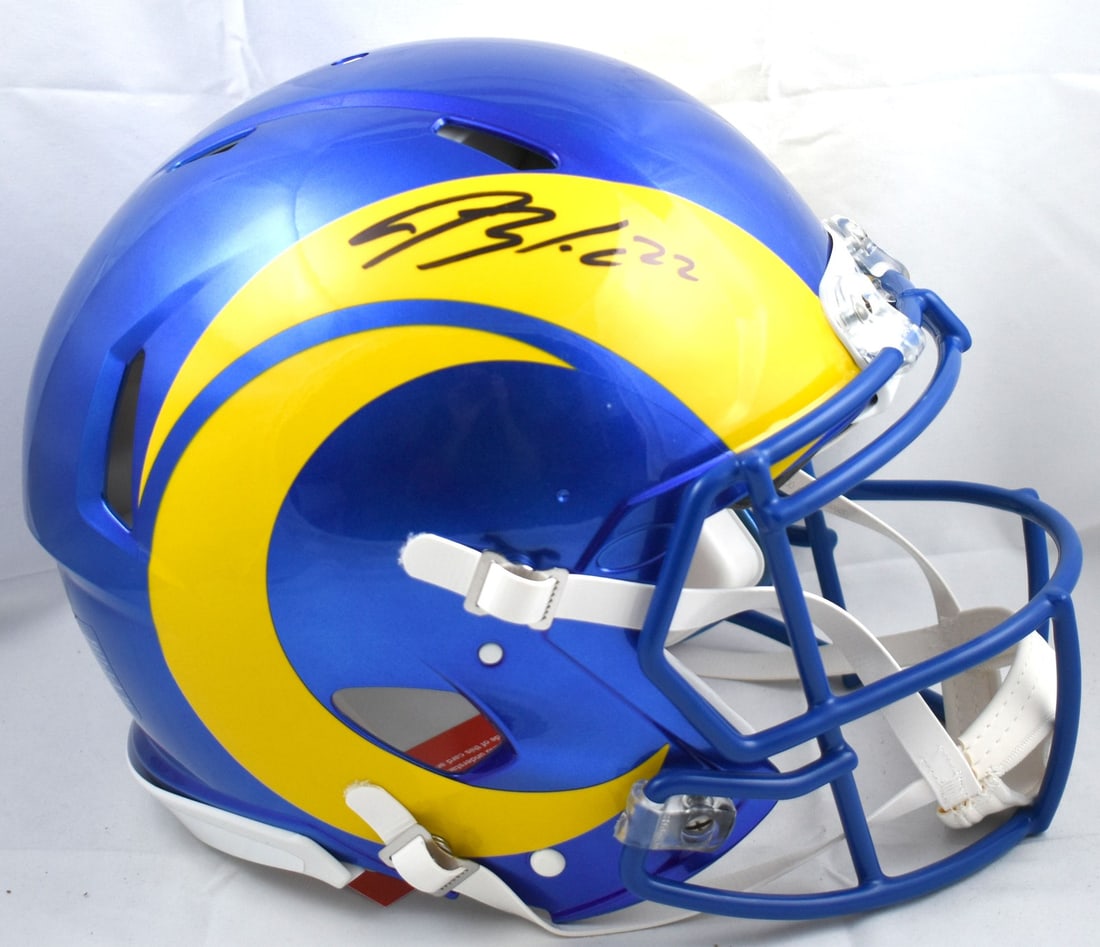 Authentic Los Angeles Rams Speed Helmet Signed by Blake Corum Beckett Hologram: Authentic Los Angeles Rams Speed Helmet Signed by Blake Corum Beckett Hologram This is an authentic full-size Los Angeles Rams Speed helmet, personally signed by Blake Corum. The helmet comes with